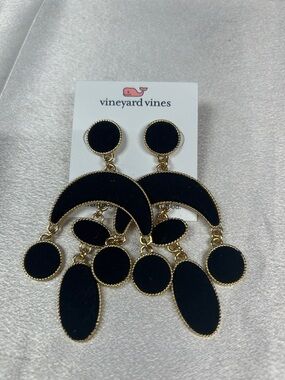 Vineyard Vines Black Velvet Gold-Trim Dangle Earrings